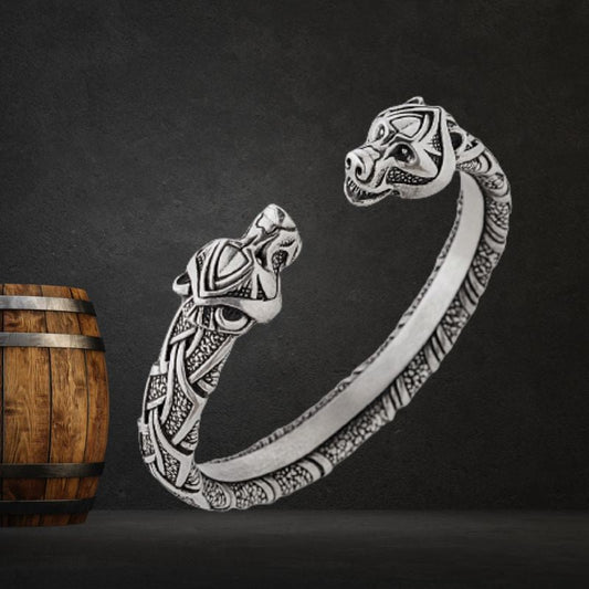 925 STERLING SILVER ARM RING WITH BEAR HEADS