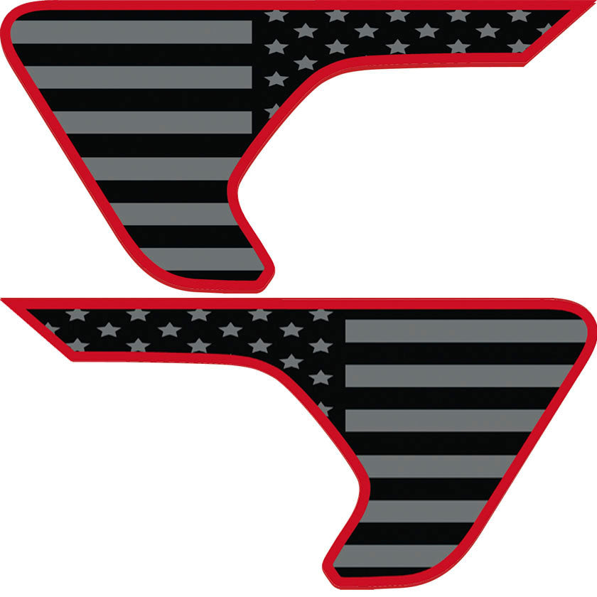 Blackout Red Outline Flag 2pc Vinyl Fender Decal
