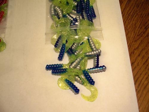 35pc  2" Cam"s Crappie Blue Ice Curly Tail Soft Crappie Jig & Trout Bass All Panfish