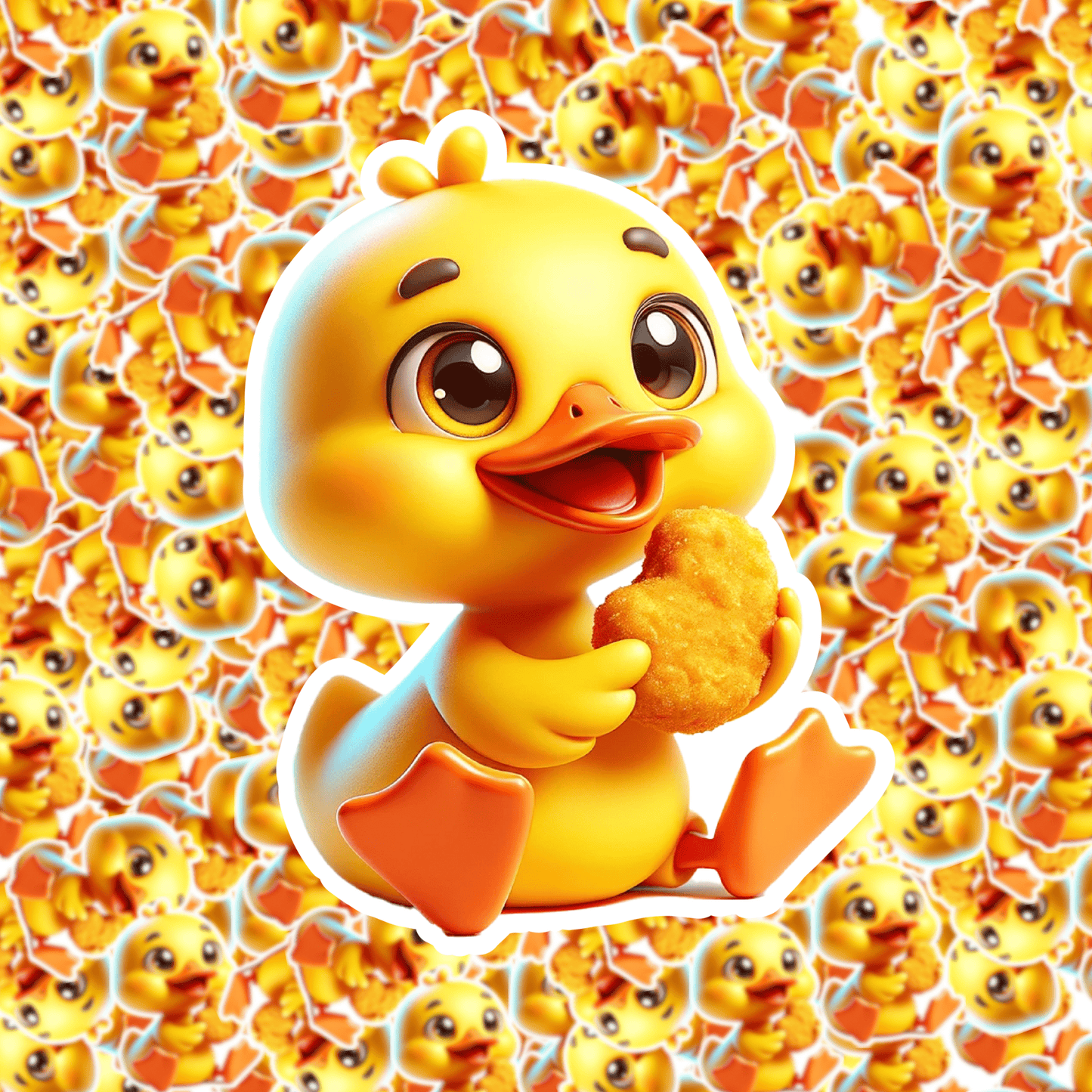 Baby Duck Eating a Chicken Nugget Sticker