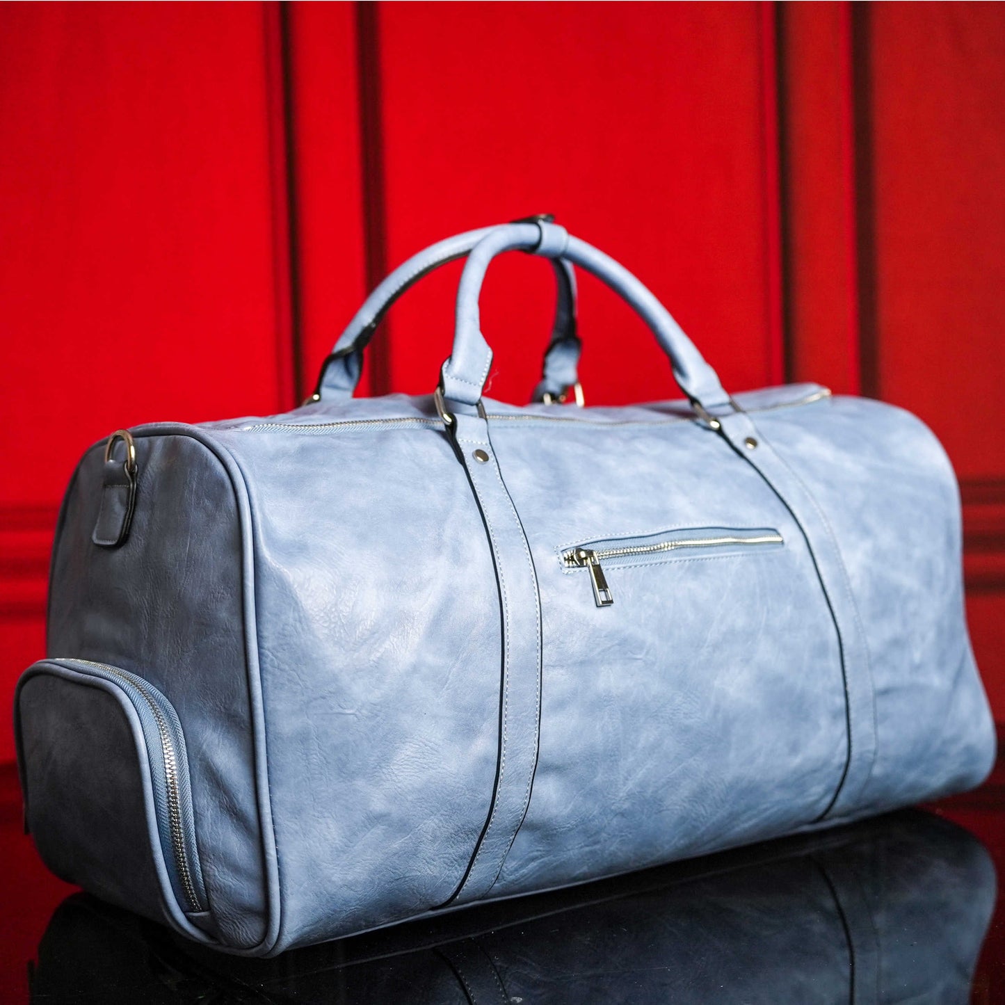 Baby Blue Leather Duffle Bag