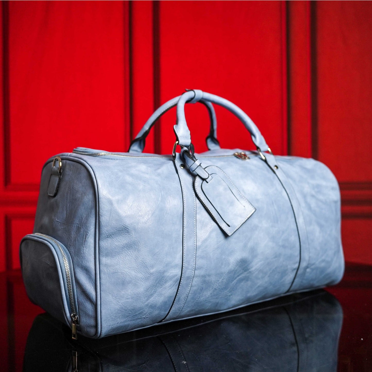Baby Blue Leather Duffle Bag