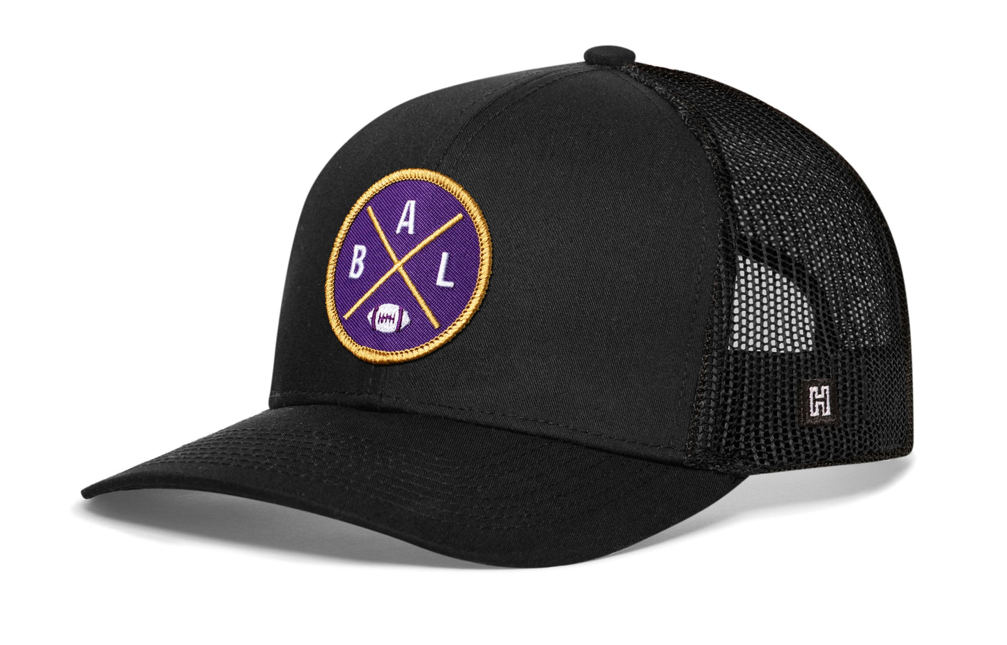 Baltimore Trucker Hat  |  Black BAL X Football Snapback