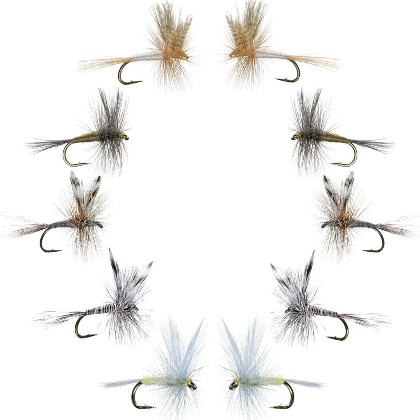 Basics Collection - Classic Dry Fly Assortment - 10 Dry Fishing Flies - 5 Patterns - Hook Sizes 12, 14, 16