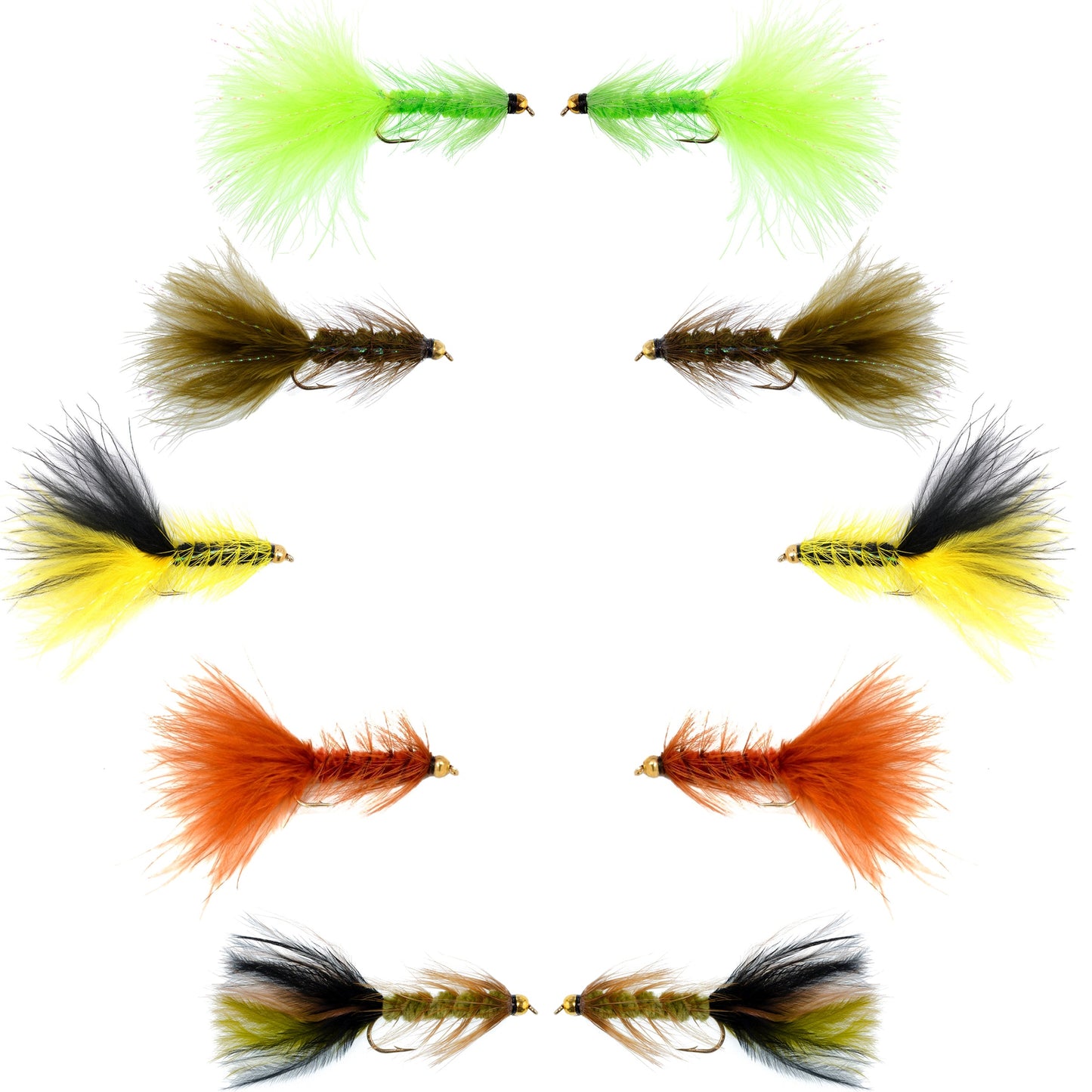 Basics Collection - Crystal Woolly Bugger Assortment - 10 Bead Head Wet Flies - 5 Patterns - Hook Size 8