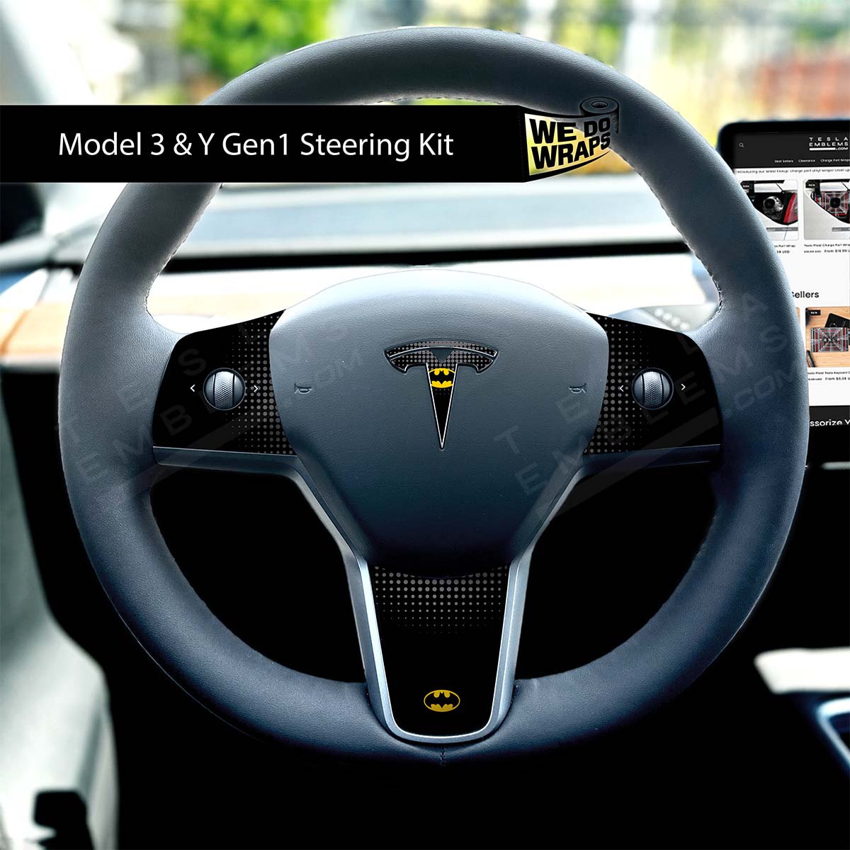 Batman Tesla Steering Wheel Wrap | M3 2017-Jan 2024