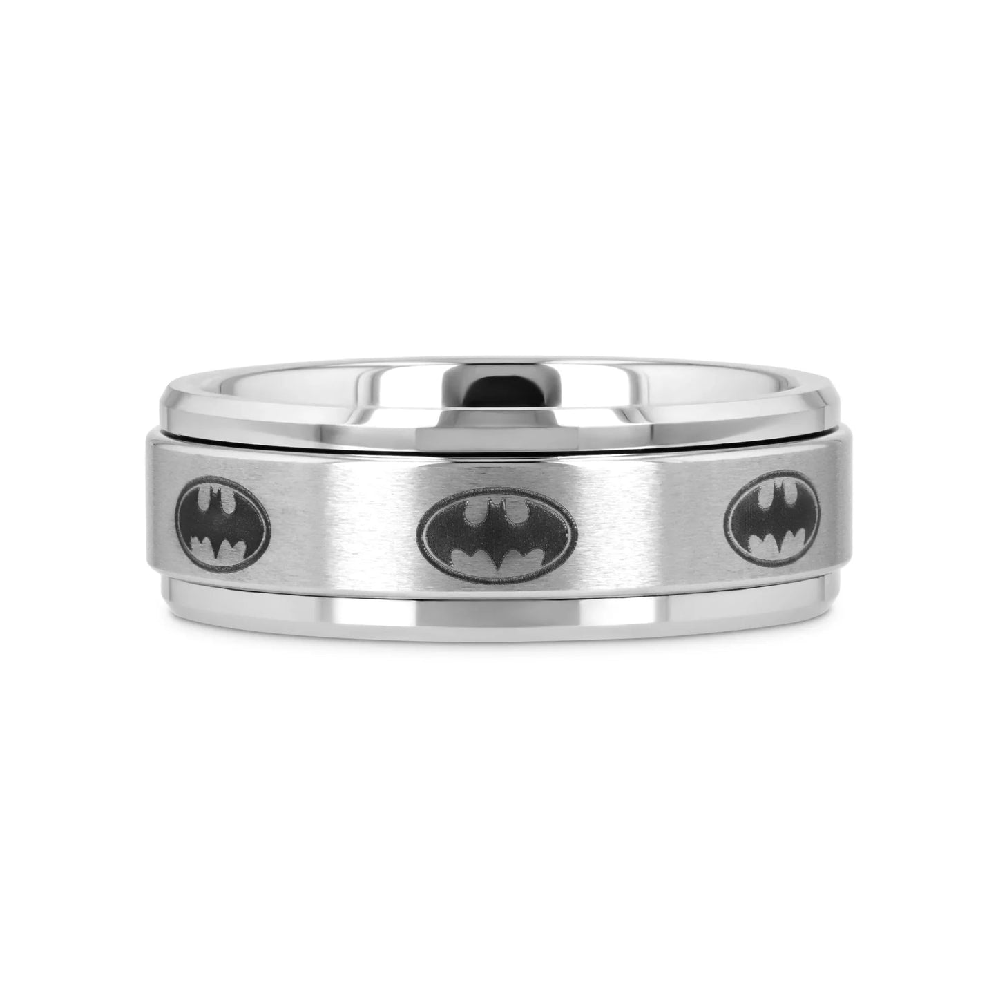 Spinning Engraved Batman Logo Tungsten Carbide Spinner Wedding Band - 8mm