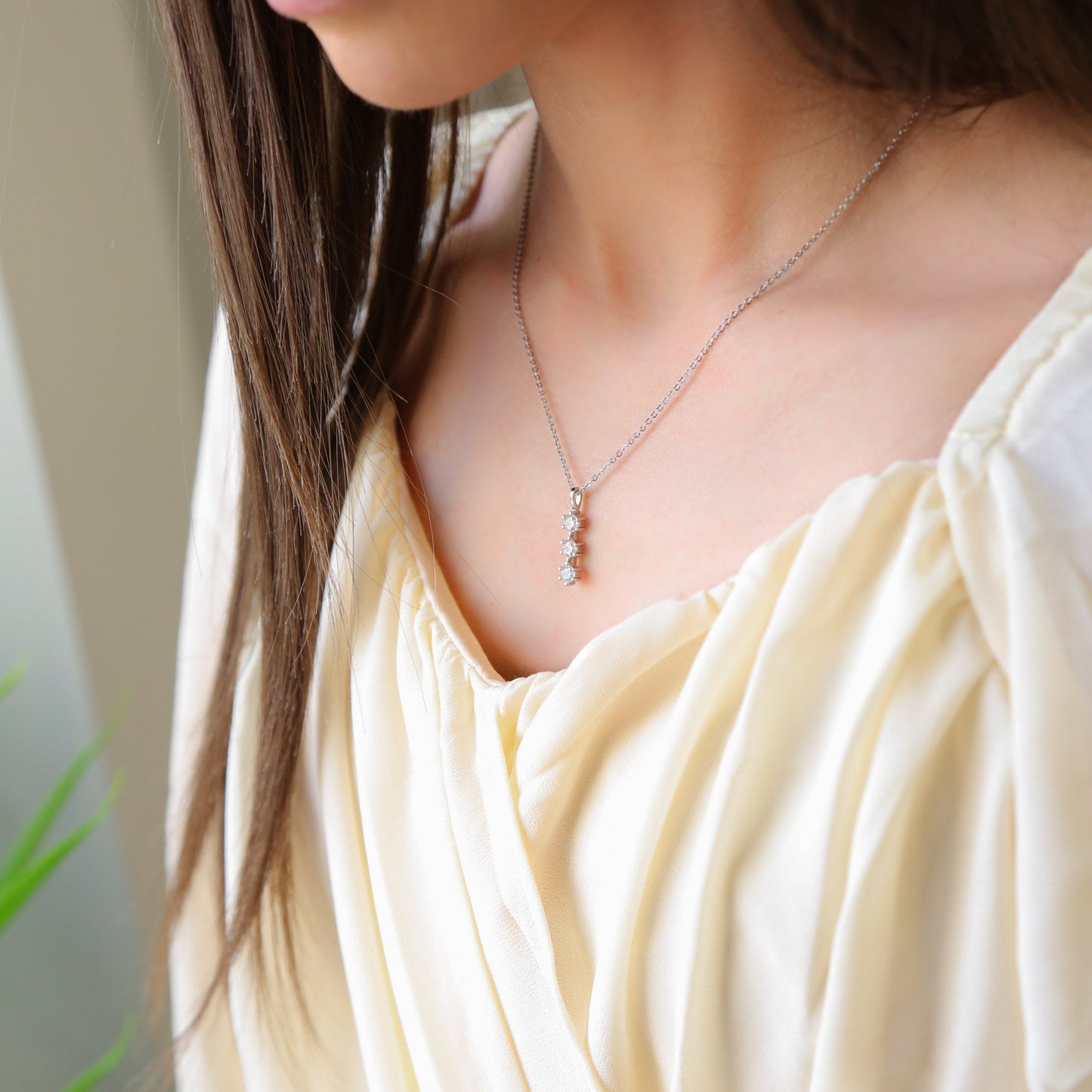 BEACON - Silver or Gold Triple Zircon Pendant Necklace