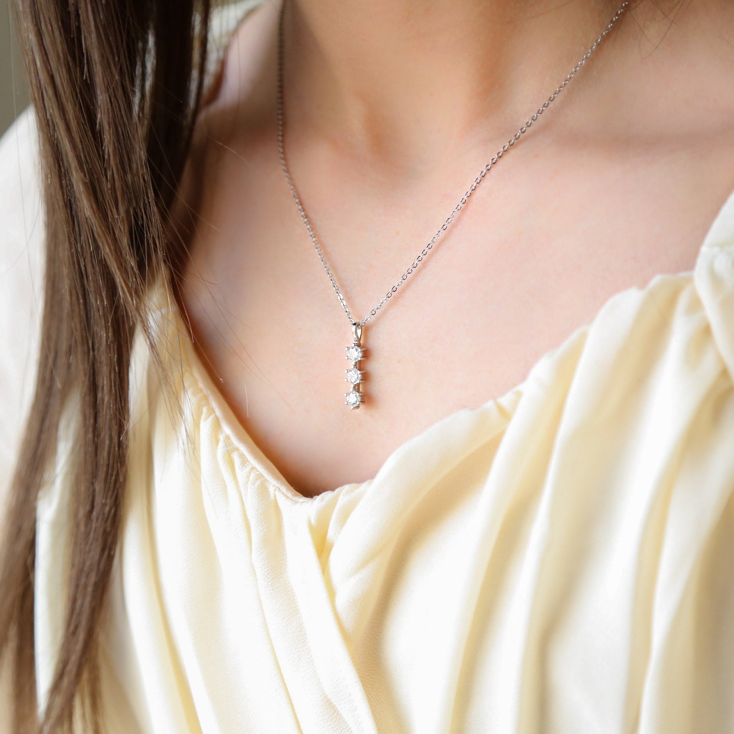 BEACON - Silver or Gold Triple Zircon Pendant Necklace