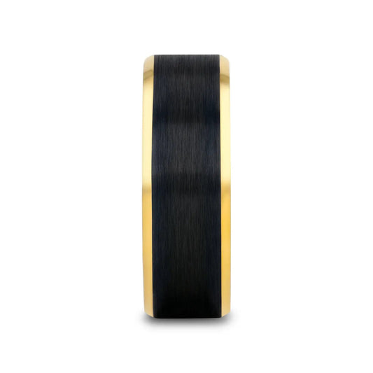 BEAUMONT Gold-Plated Titanium Beveled Ring with Brushed Black Center – 8mm