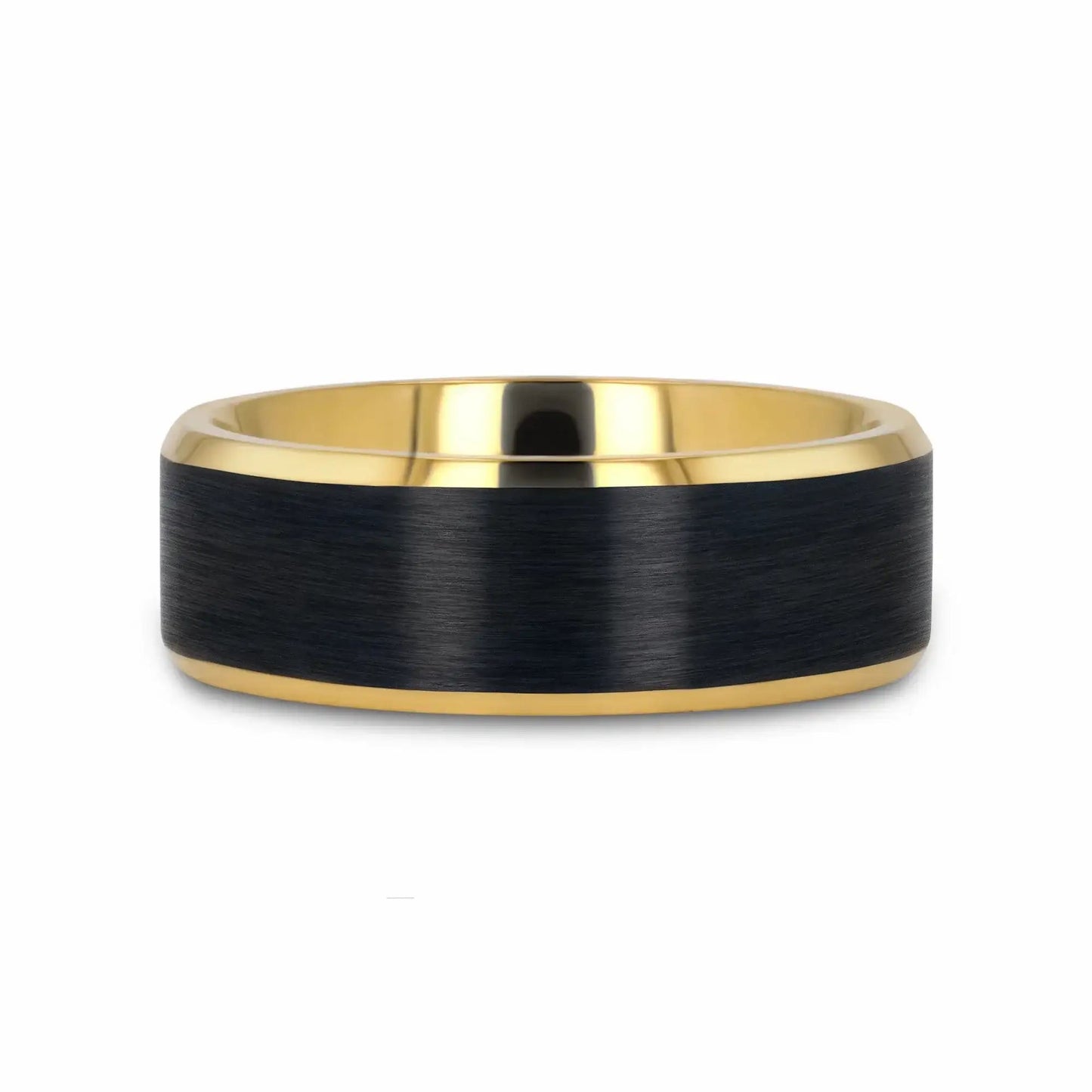 BEAUMONT Gold-Plated Titanium Beveled Ring with Brushed Black Center – 8mm