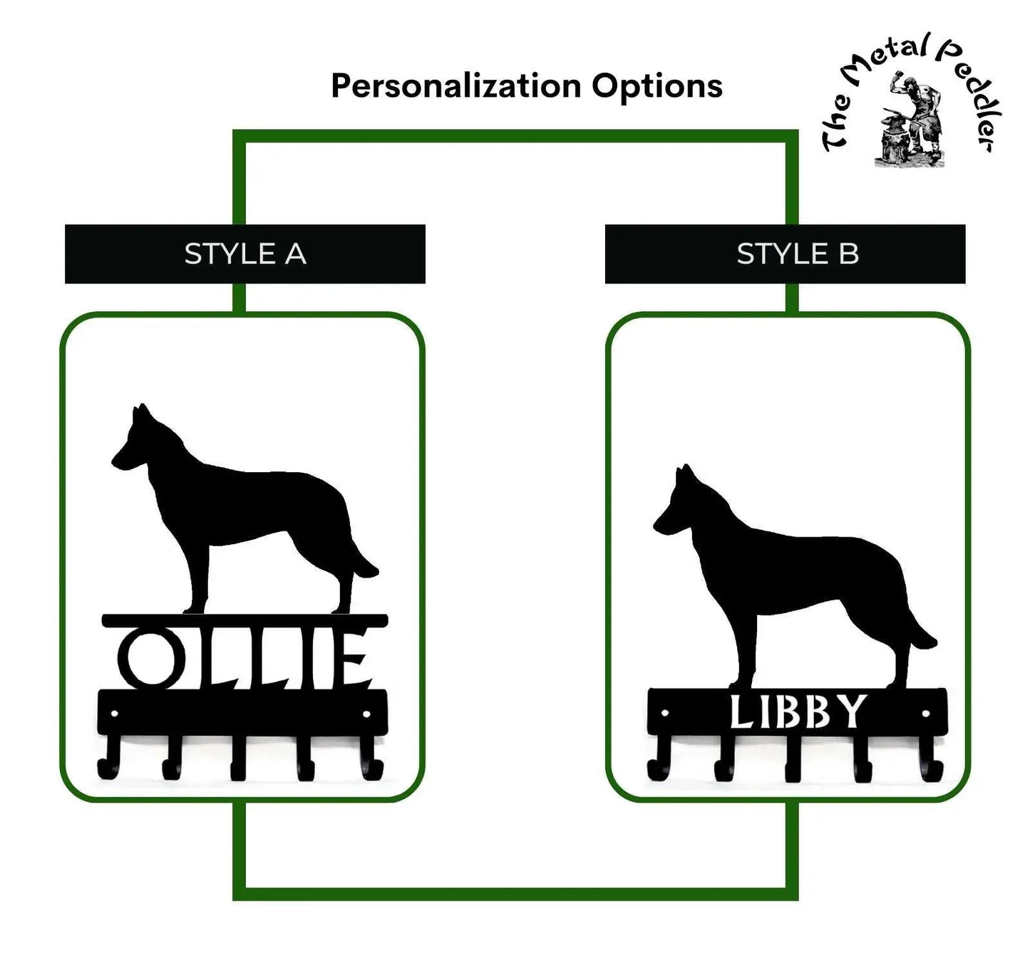 Belgian Malinois Personalized Key Hanger and Leash Holder -  5 Hooks