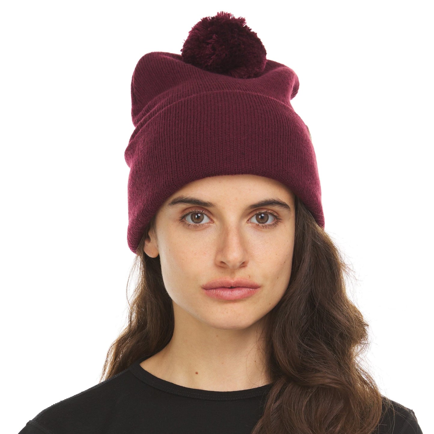 100% Merino Wool Knit Cuff Pom Beanie - Midweight