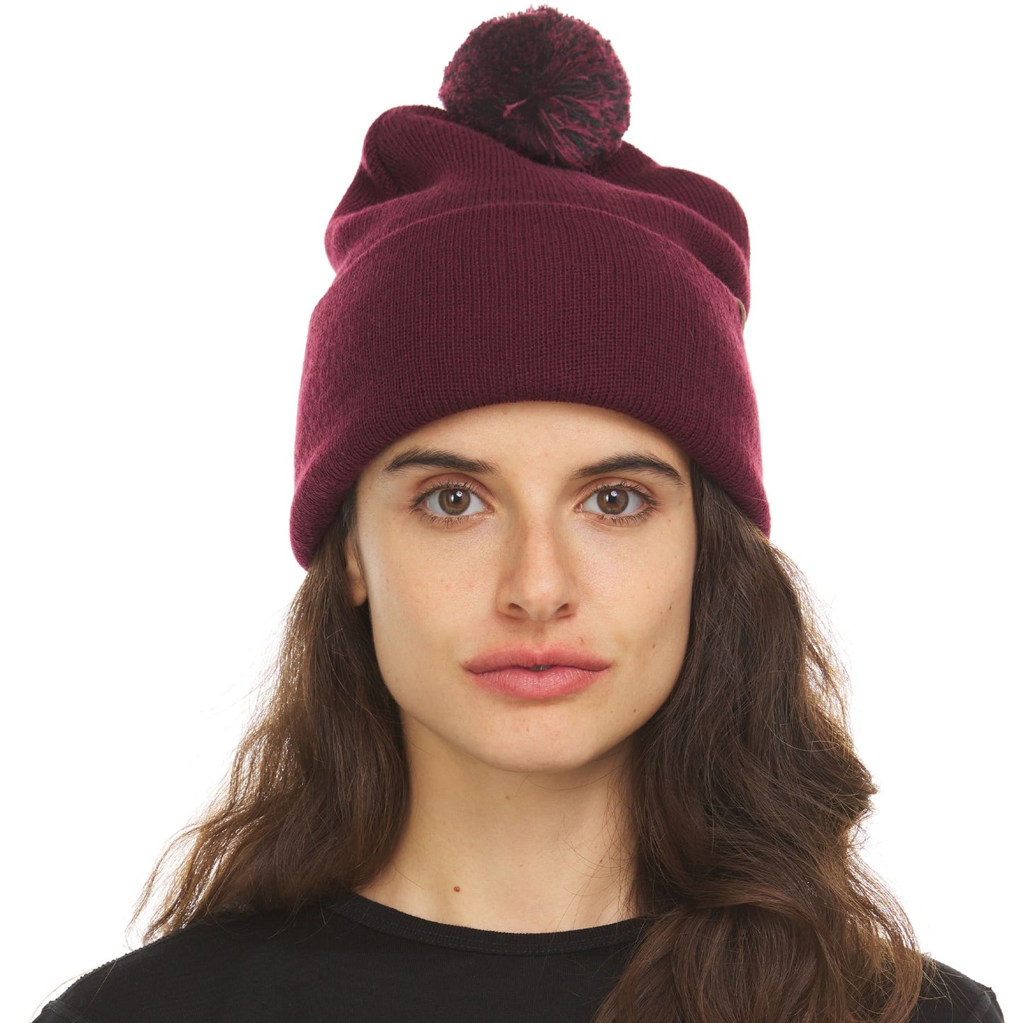 100% Merino Wool Knit Cuff Pom Beanie - Midweight