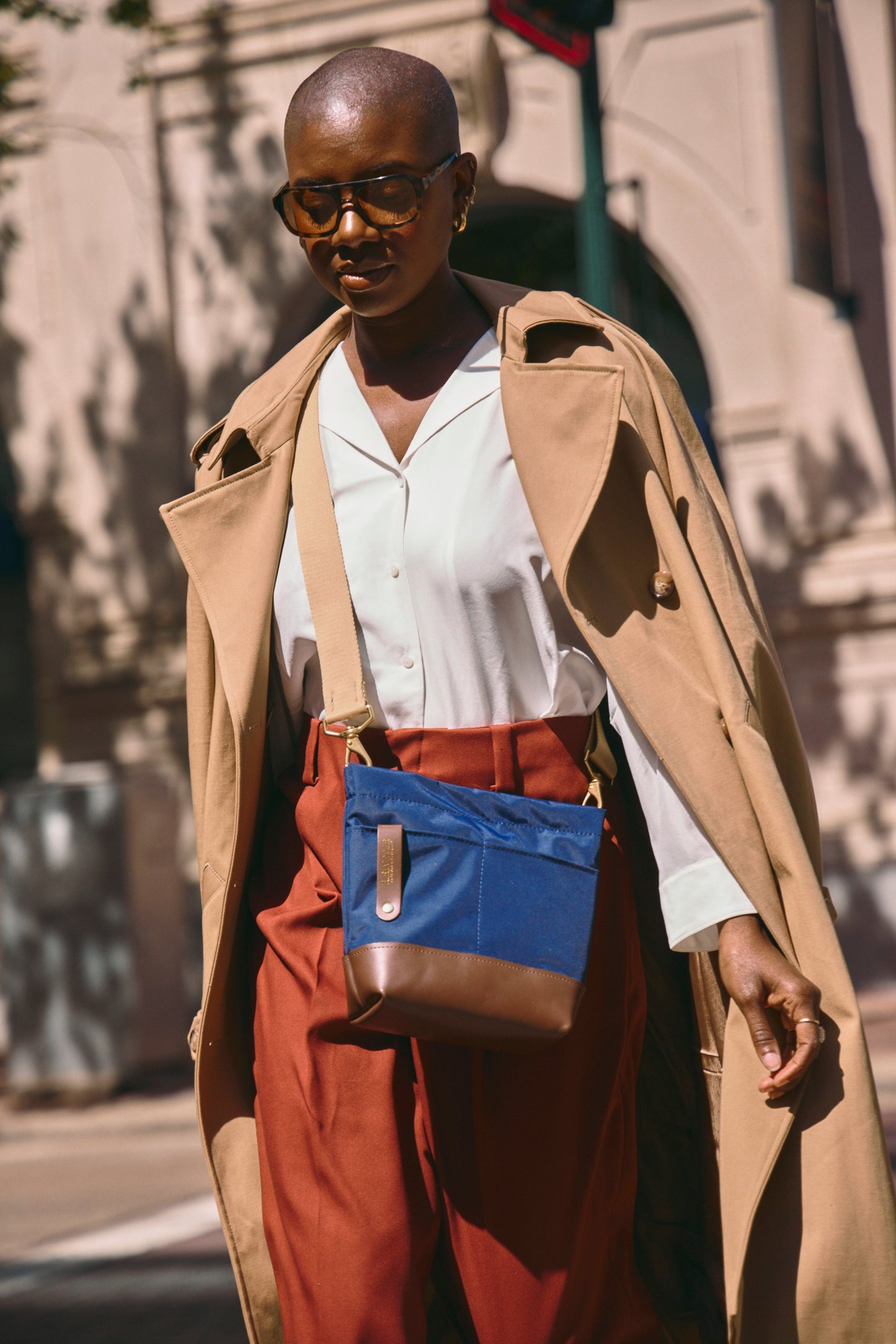 Betsy Bucket Bag | Navy Nylon + Brown Leather