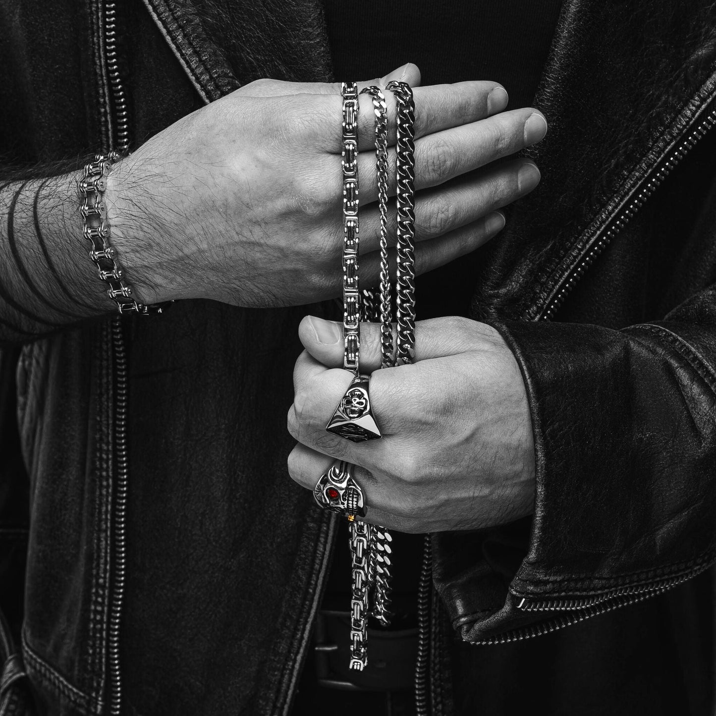 Black and Gold Stainless Steel Byzantine Chain Necklace