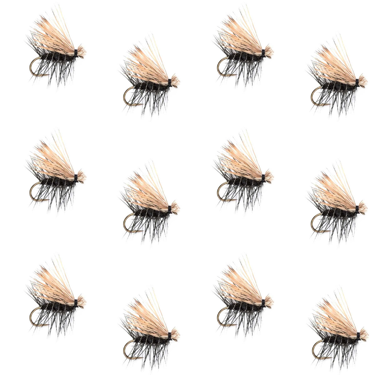 Black Elk Hair Caddis Classic Trout Dry Fly - 12 Flies Size 14