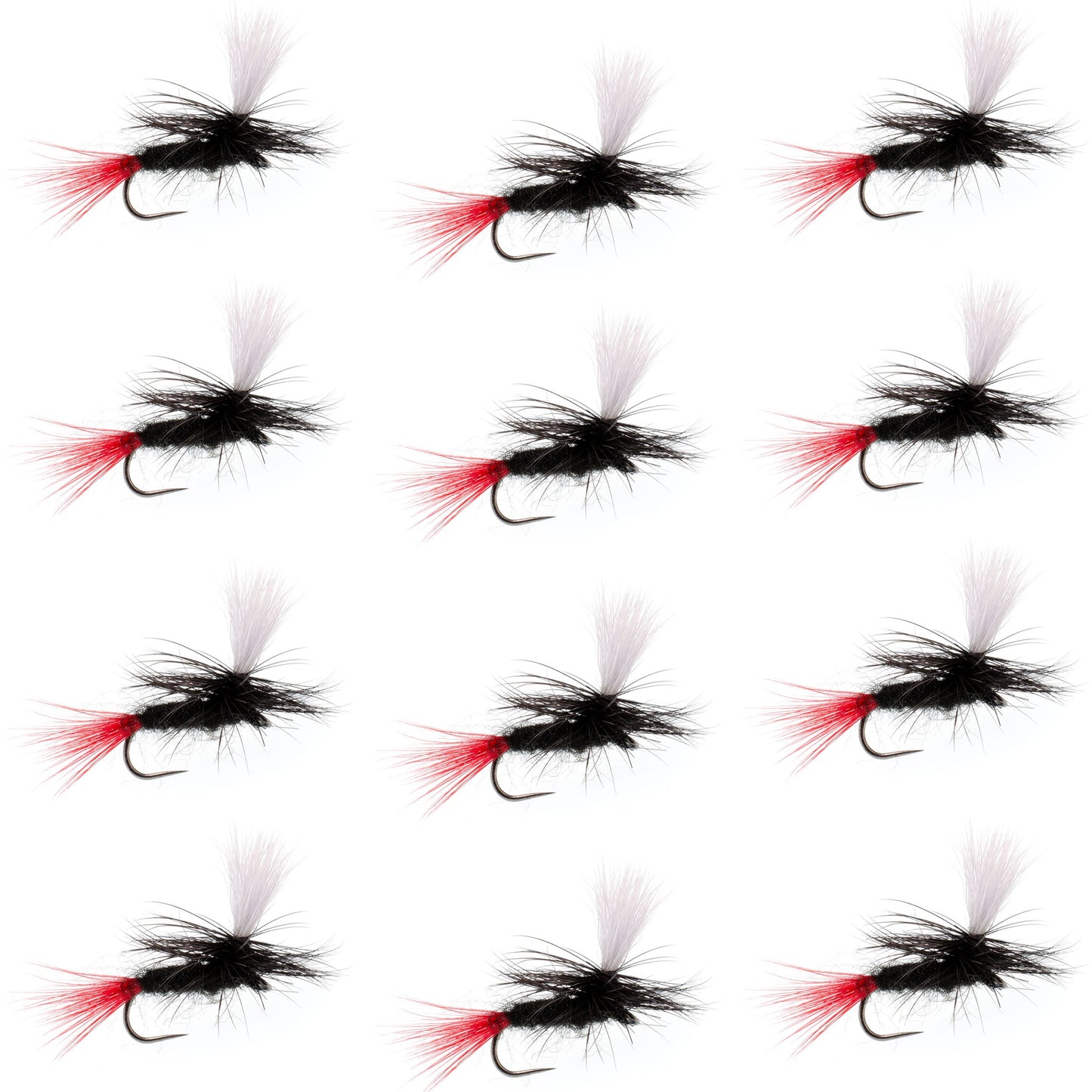 Barbless Parachute Black Gnat Red Tail Dry Fly - 12 Flies - Size 16