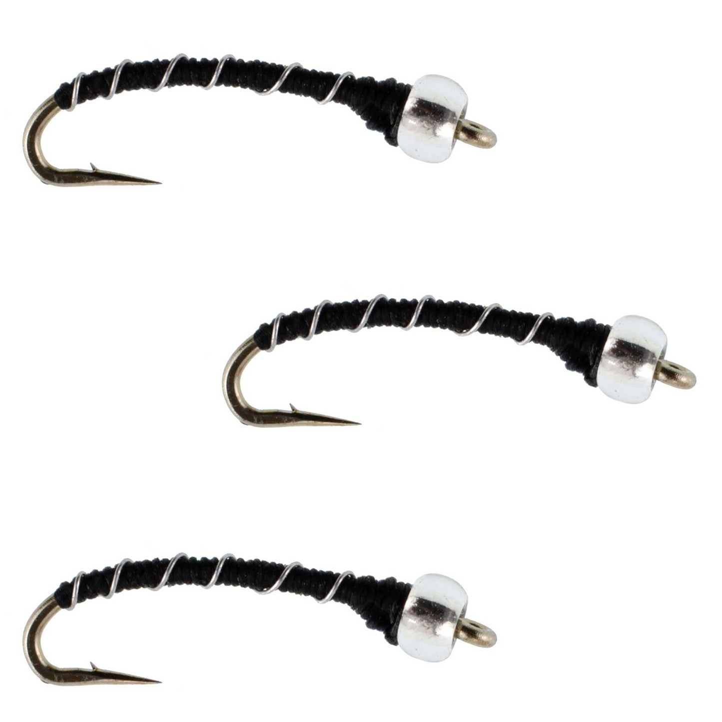 3 Pack Black Mercury Midge - Glass Bead Head Flies Size 18