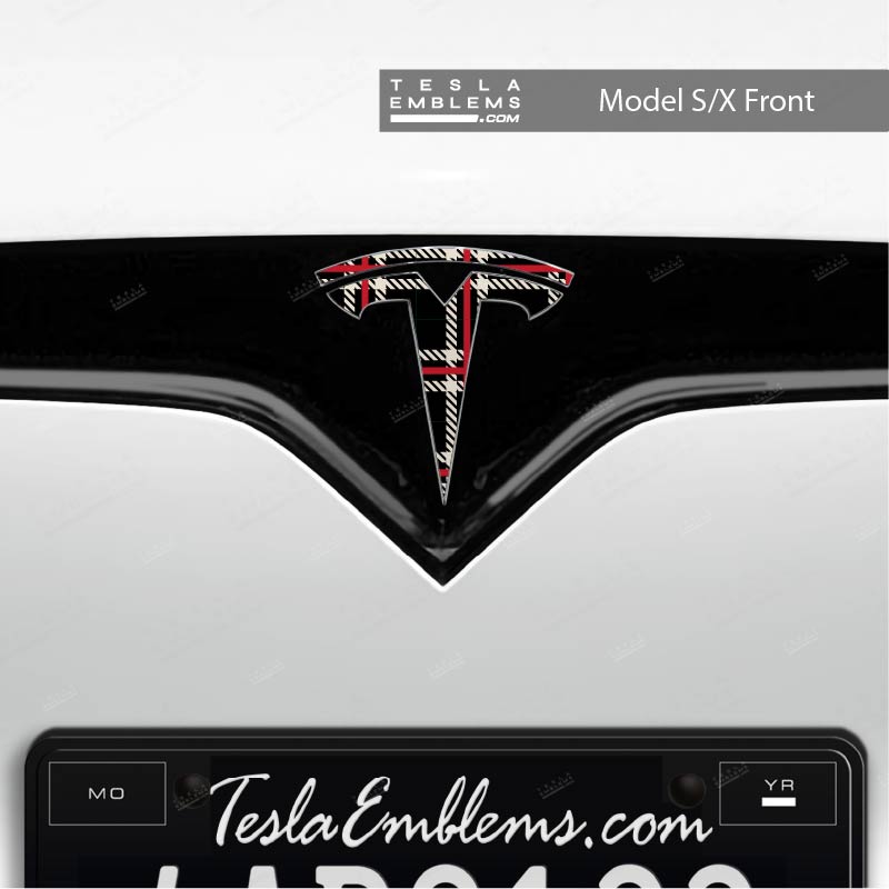 Black Plaid Tesla Emblem Decals (Front + Back Emblem Decals) | Model S
