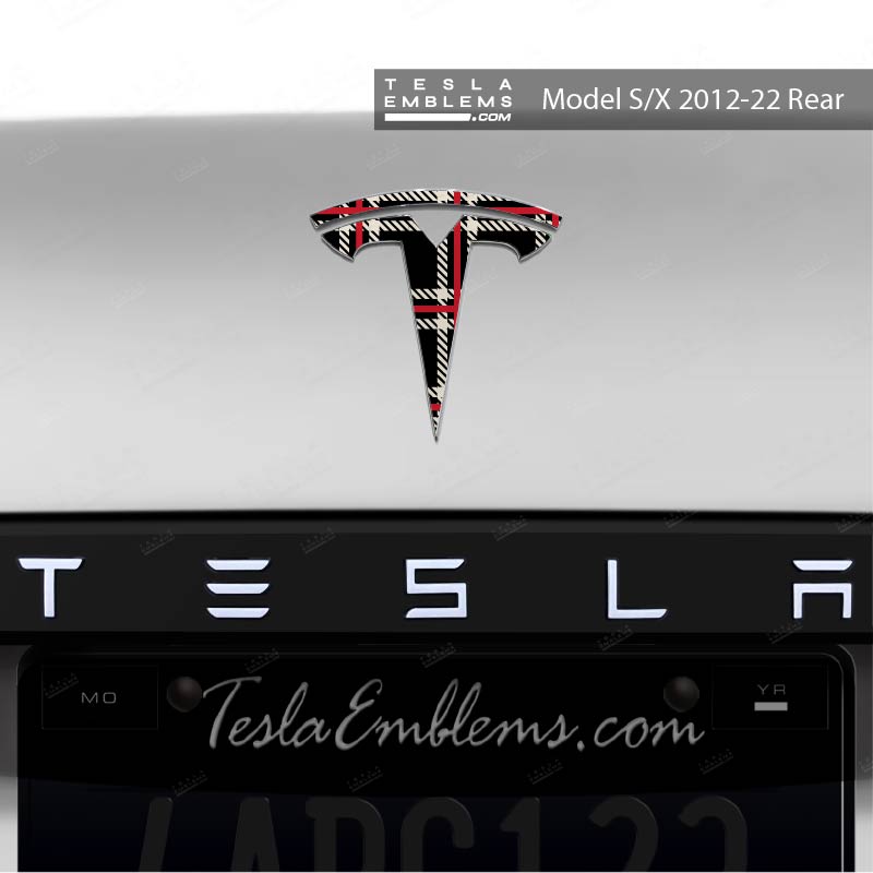 Black Plaid Tesla Emblem Decals (Front + Back Emblem Decals) | Model S