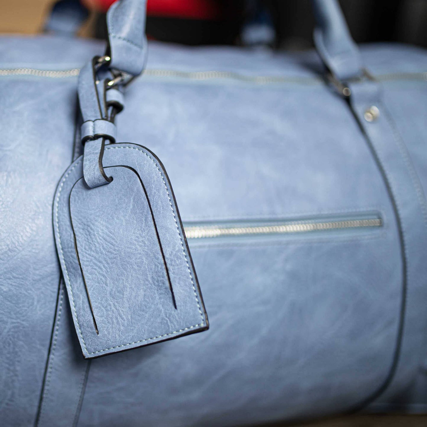 Baby Blue Leather Duffle Bag