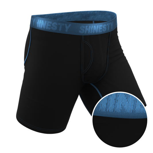 The Black Hole | Black and Blue Long Leg Ball Hammock® Pouch Underwear With Fly