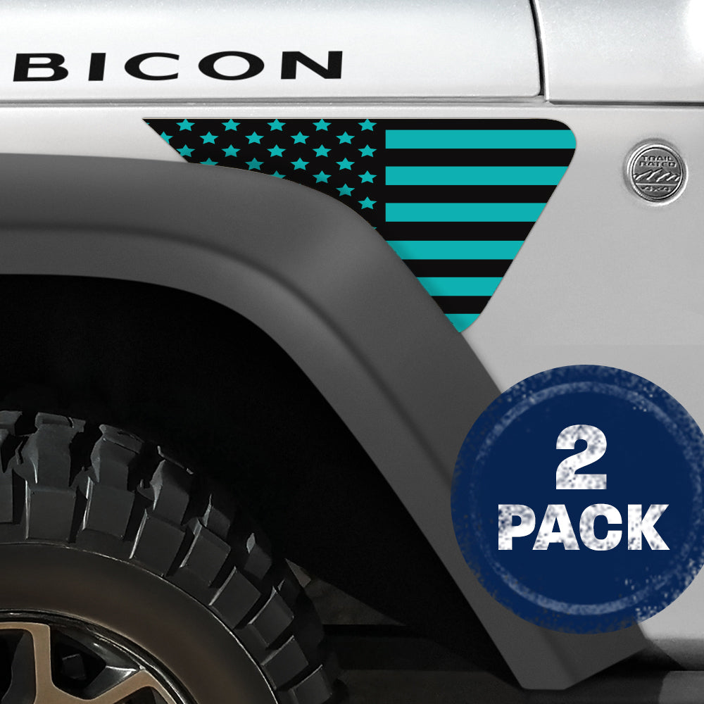 Black and Light Blue Flag 2pc Vinyl Fender Decal