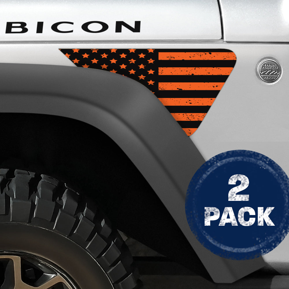 Black and Orange Distressed Flag 2pc Vinyl Fender Decal