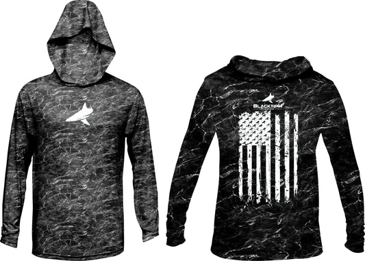 BlacktipH Patriotic Performance Shirt Distressed Hoodie with UPF 50+ Protection