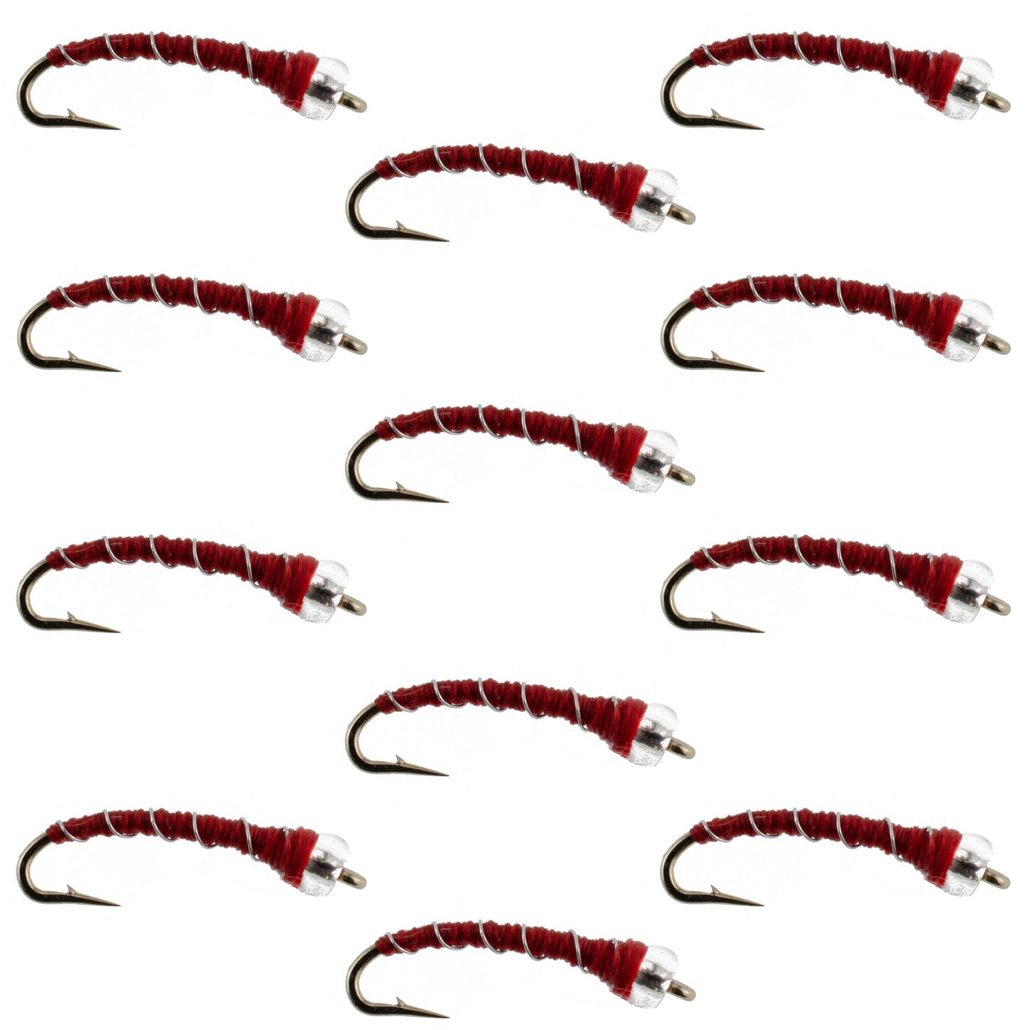 Mercury Red Blood Midge - Glass Bead Head 12 Flies Size 20