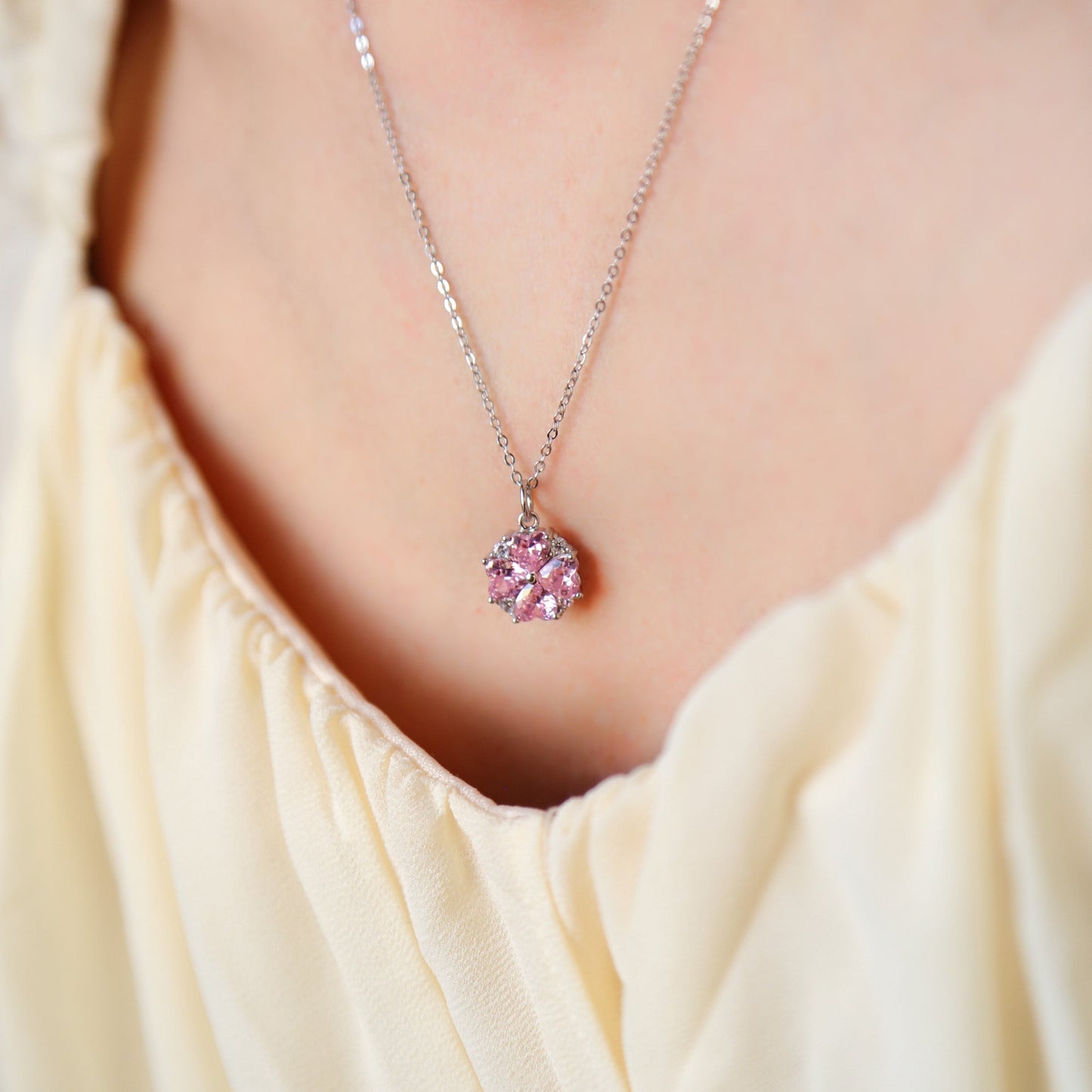 BLOSSOM - 925 Sterling Silver Necklace with Pink Zircons