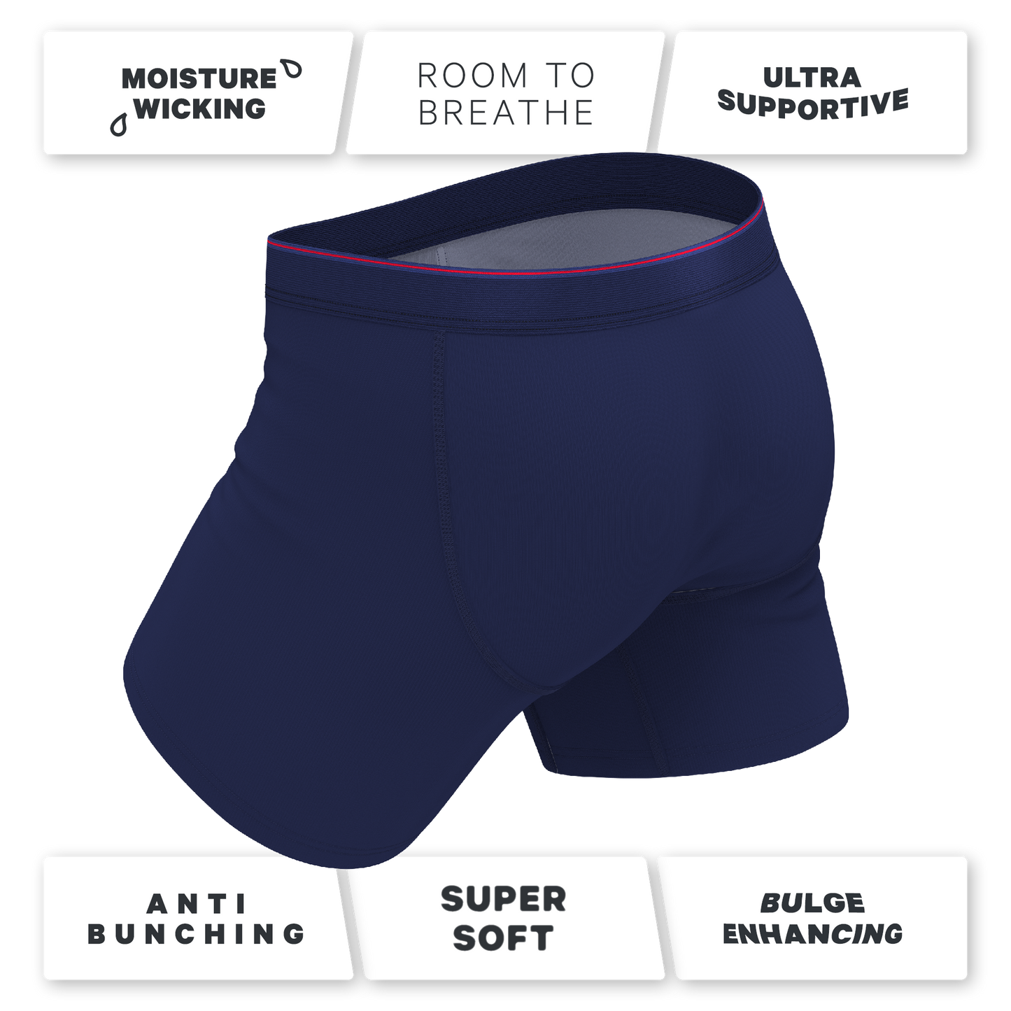 The Blueberry Pie | Red Tip Navy Ball Hammock® Pouch Underwear With Fly