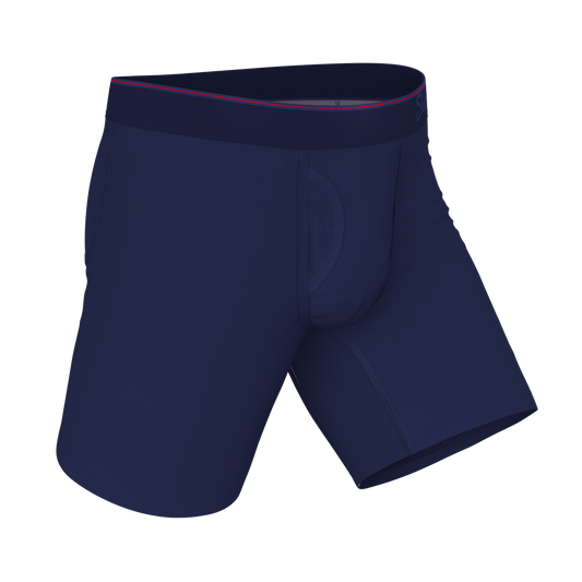 The Blueberry Pie | Red Tip Navy Long Leg Ball Hammock® Pouch Underwear With Fly