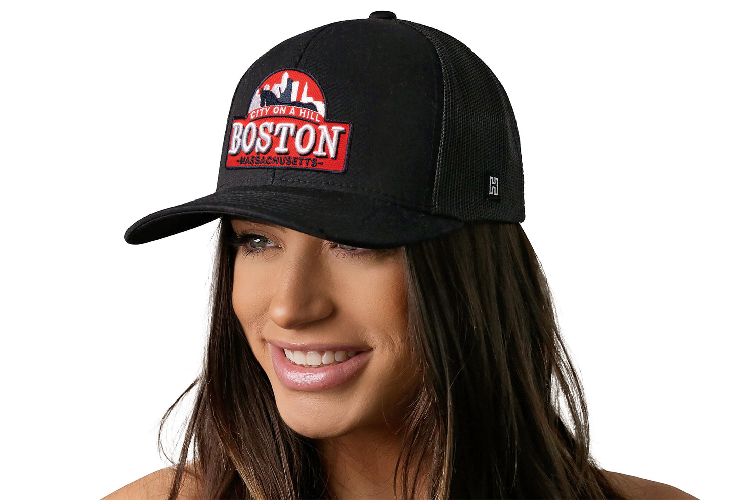 Boston City On A Hill Trucker Hat  |  Black Cityscape Snapback