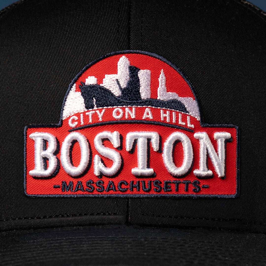 Boston City On A Hill Trucker Hat  |  Black Cityscape Snapback