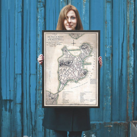 Colonial Boston Vintage 1775 Map Print