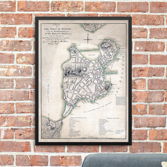 Colonial Boston Vintage 1775 Map Print