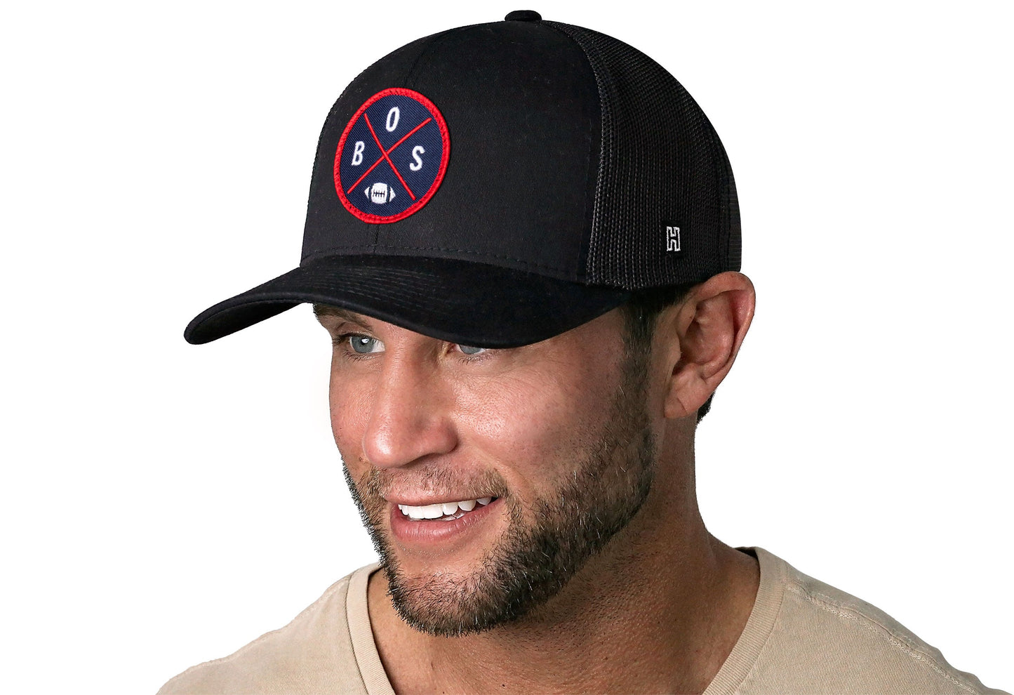 Boston Trucker Hat  |  Black BOS X Football Snapback