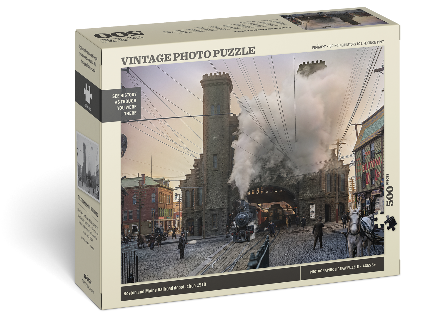 Vintage Photo Puzzle: Boston and Maine Railroad Depot, 1910: 500 Pieces