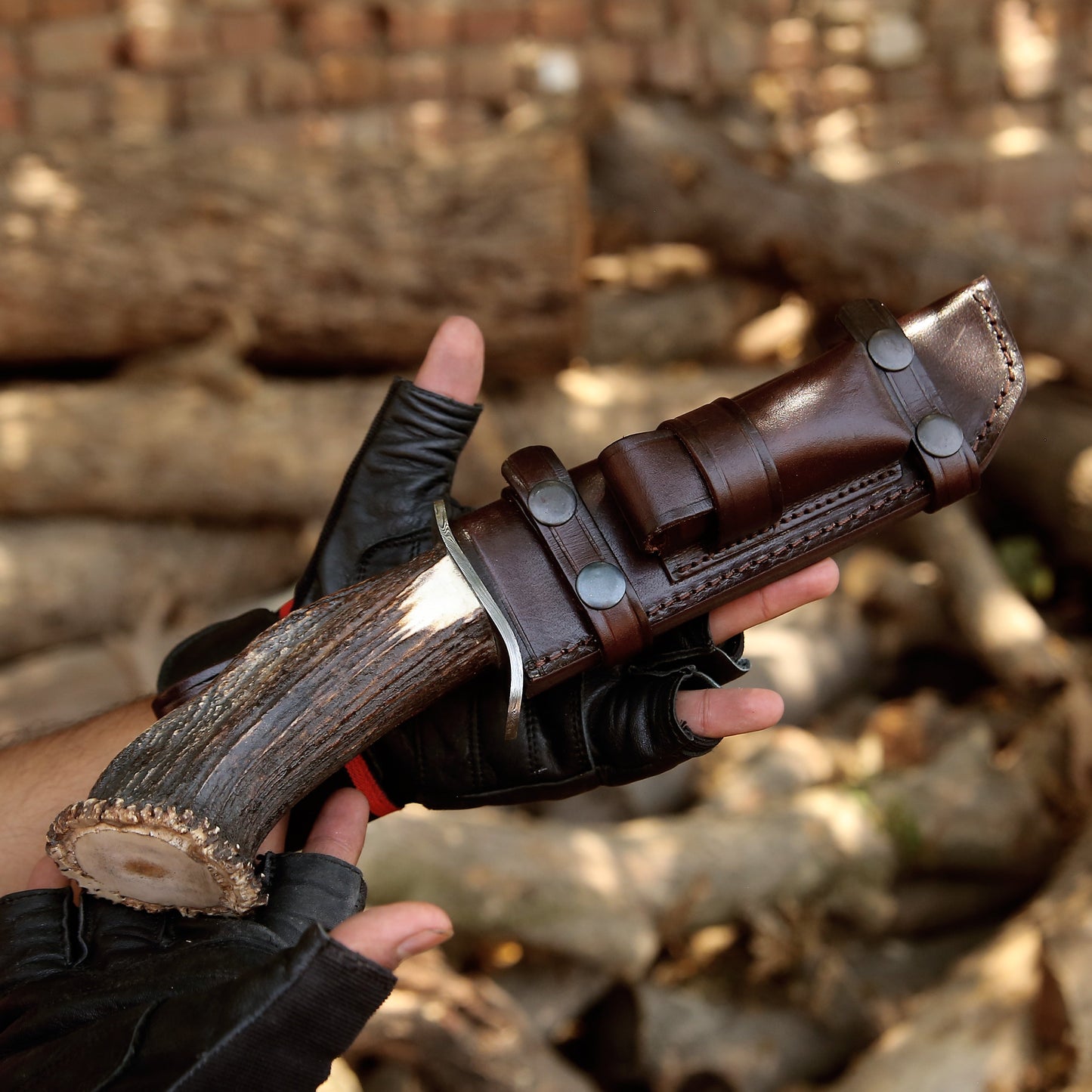 Wildfire Damascus Bowie Knife with Stag Horn Handle