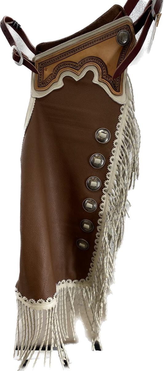 Medium Brown with Cream Fringe with Conchos