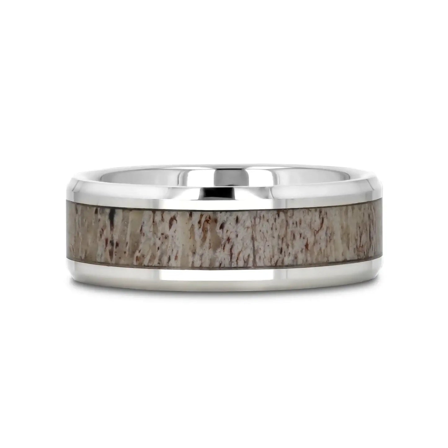 BUCK Polished Beveled Tungsten Carbide Men's Wedding Band with Ombre Deer Antler Inlay - 6mm & 8mm