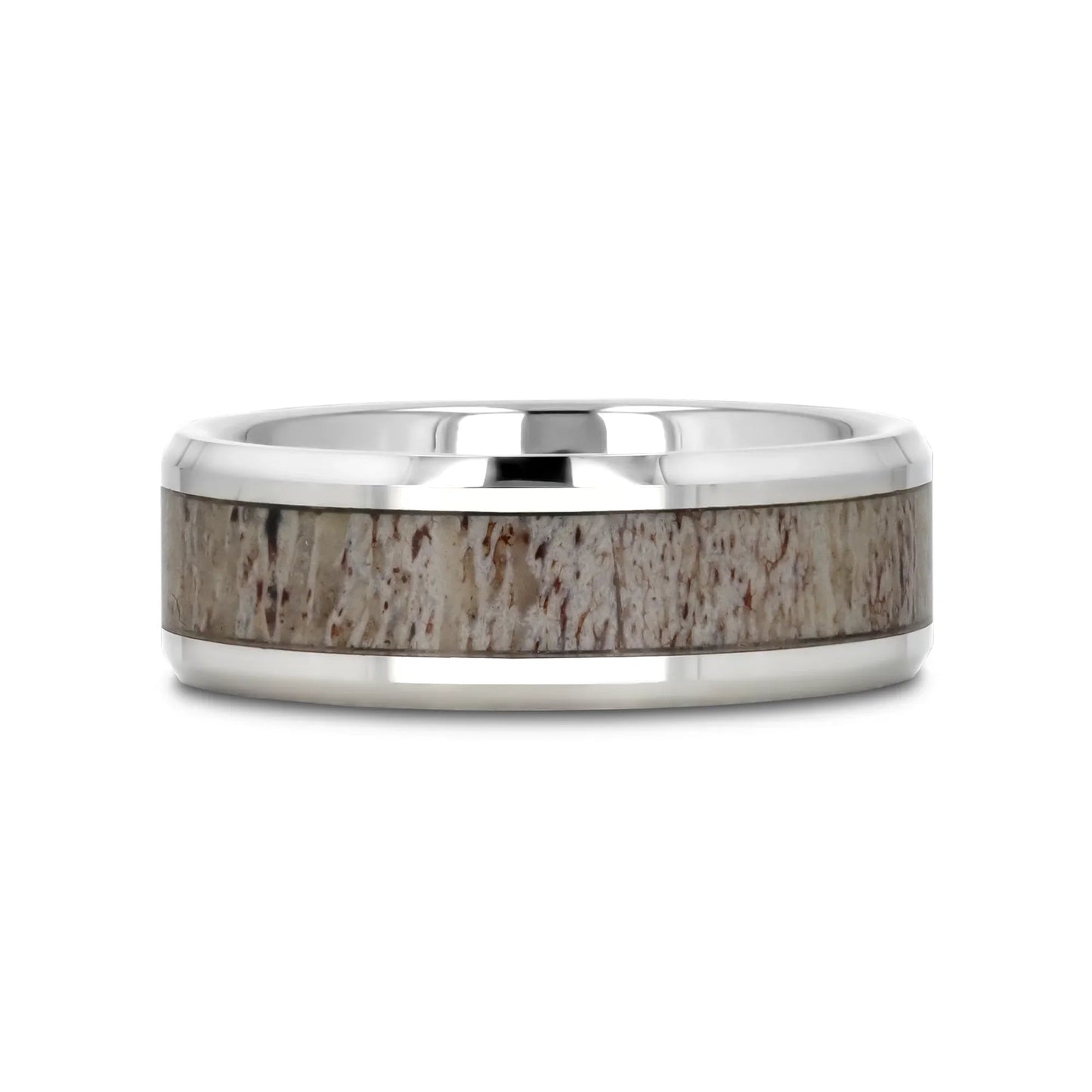 BUCK Polished Beveled Tungsten Carbide Men's Wedding Band with Ombre Deer Antler Inlay - 6mm & 8mm