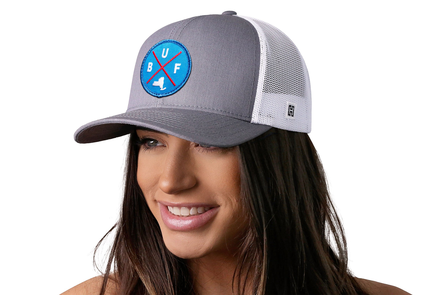 Buffalo Trucker Hat  |  Blue Red BUF X  |  Gray-White Snapback