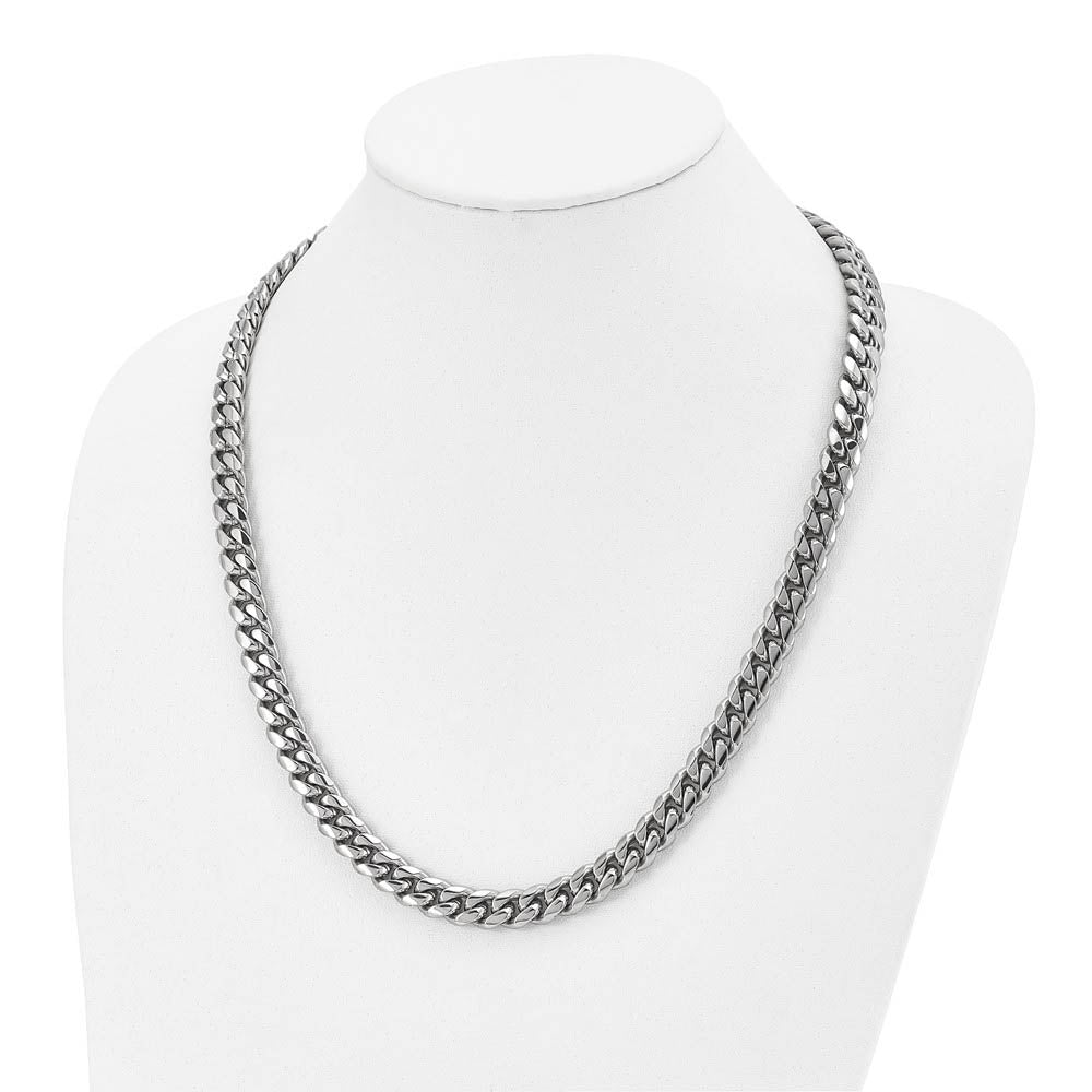 Men's 10mm Stainless Steel Polished Curb Chain Necklace, 24 Inch