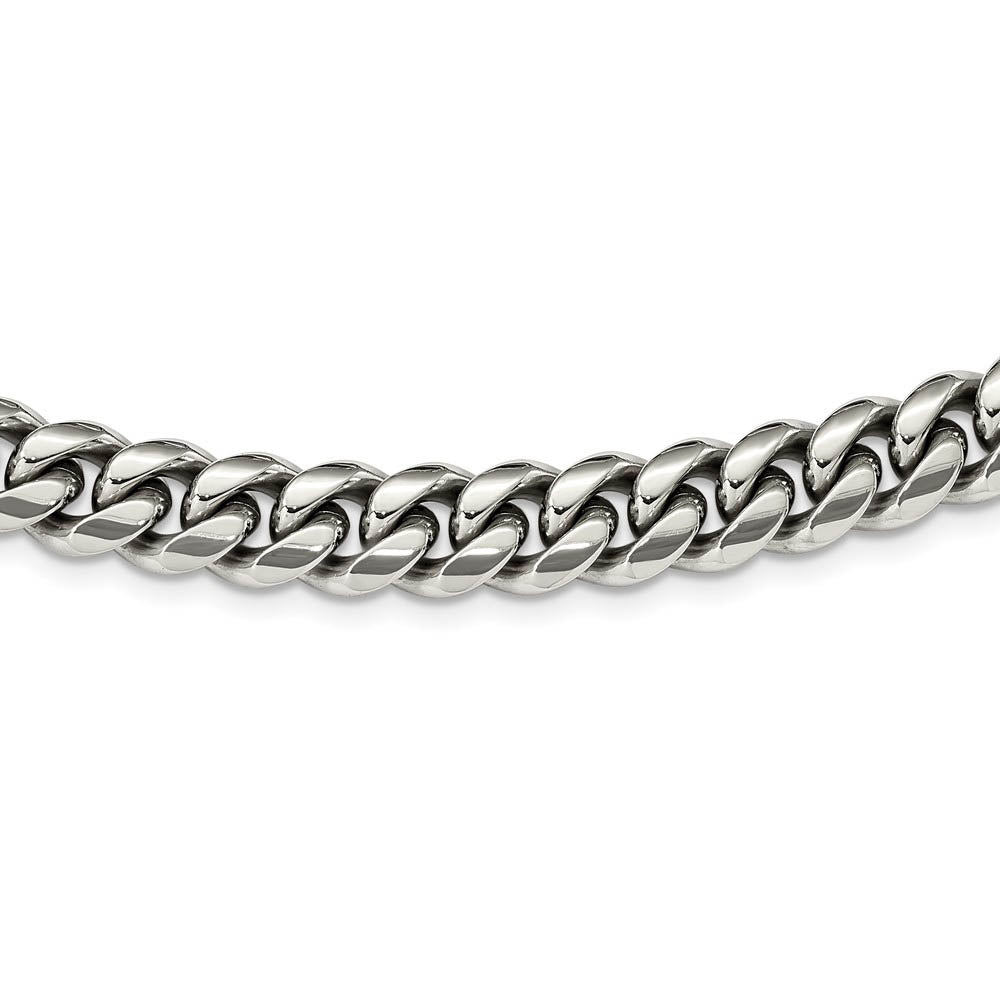 Men's 12mm Stainless Steel Polished Curb Chain Necklace, 24 Inch