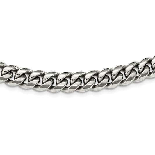 Men's 12mm Stainless Steel Polished Curb Chain Necklace, 24 Inch