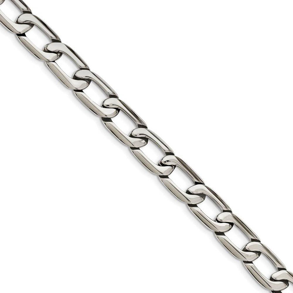 Men's 11mm Stainless Steel Open Oval Curb Chain Necklace, 24 Inch