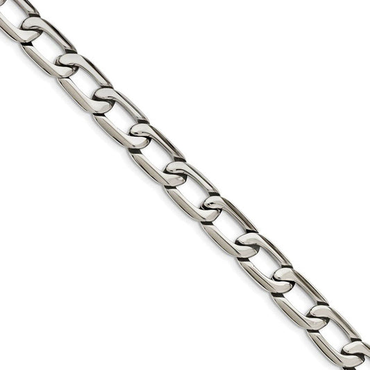 Men's 11mm Stainless Steel Open Oval Curb Chain Necklace, 24 Inch